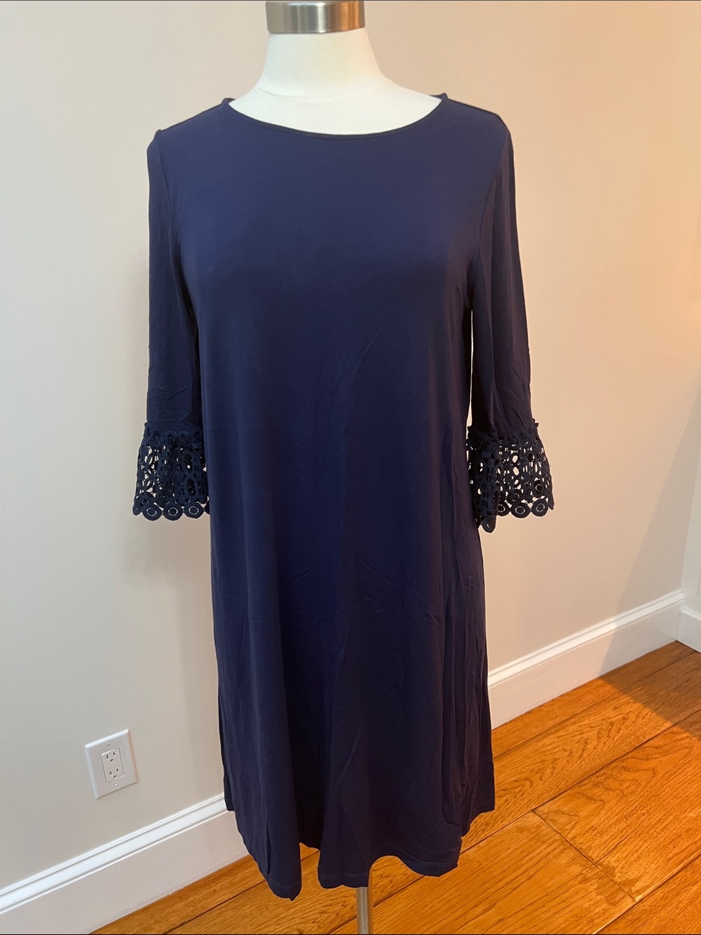 Lilly Pulitzer Navy Crochet-Sleeve Midi Dress - Picture 1 of 8